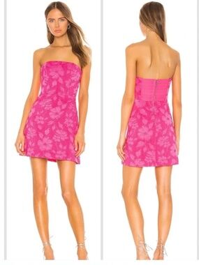 ALICE + OLIVIA Perla Boned Strapless Pleated Dress in Hot Pink sz 4